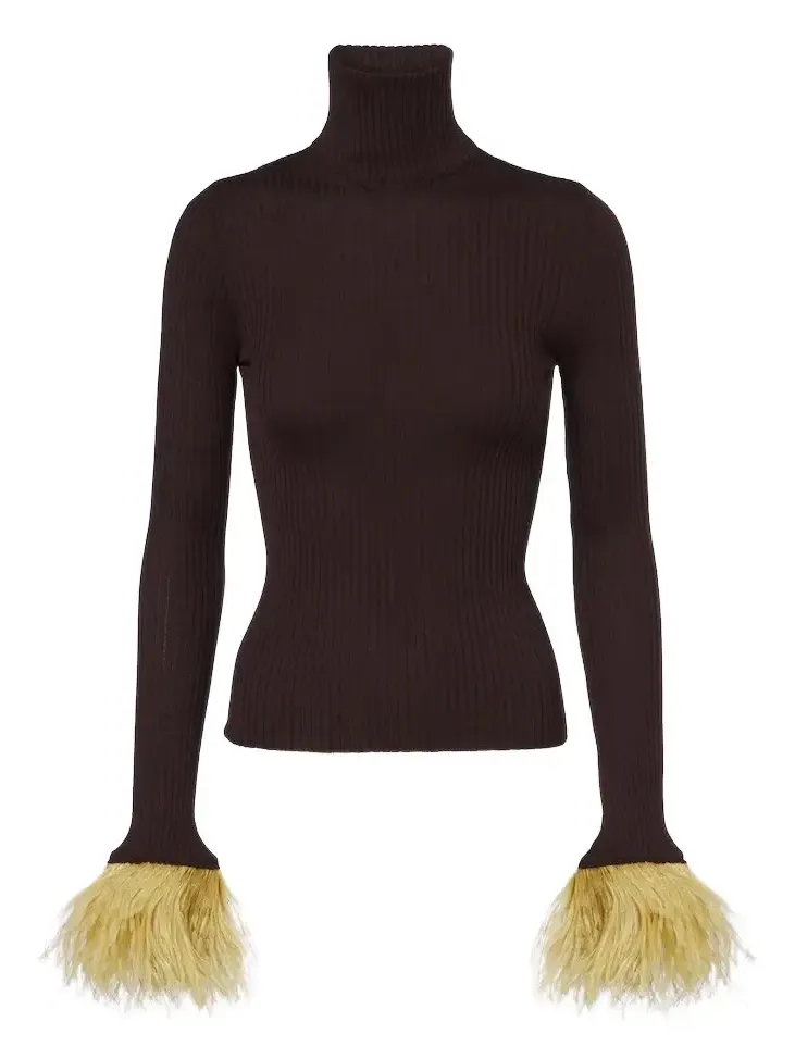La DoubleJ Feather-trimmed cashmere and silk top