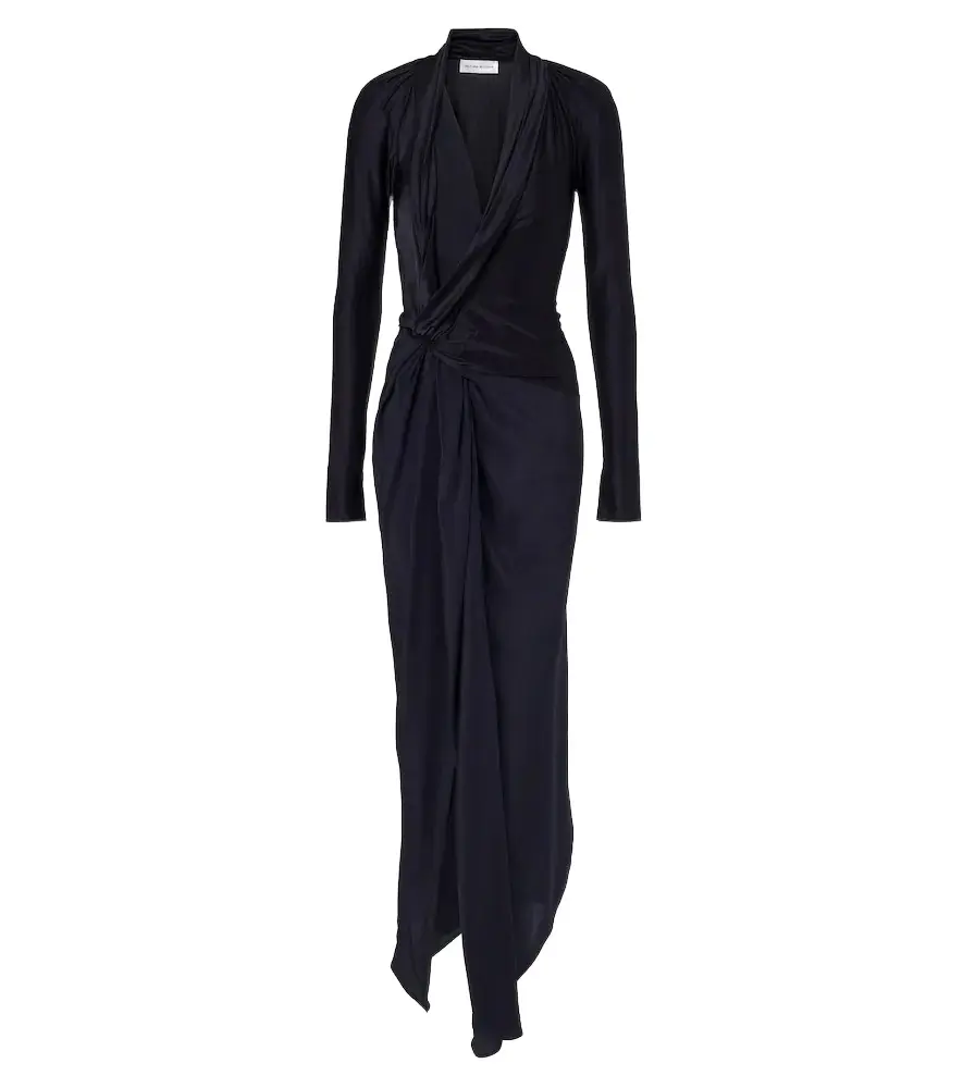 Victoria Beckham Lea draped silk-trimmed jersey maxi dress | Image 1 Victoria Beckham Lea draped silk-trimmed jersey maxi dress | Image 1