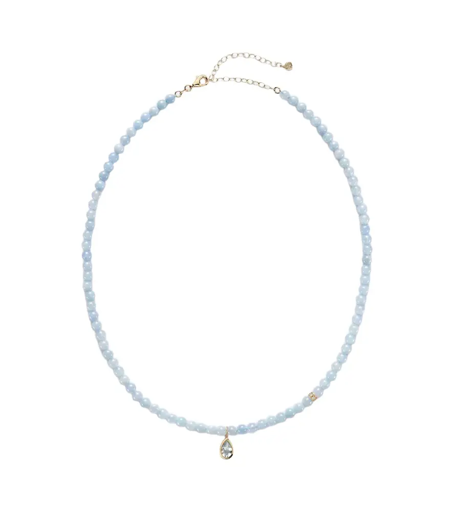 Sydney Evan Icon Mounting 14kt gold beaded necklace with aquamarine and diamonds | Image 1 Sydney Evan Icon Mounting 14kt gold beaded necklace with aquamarine and diamonds | Image 1