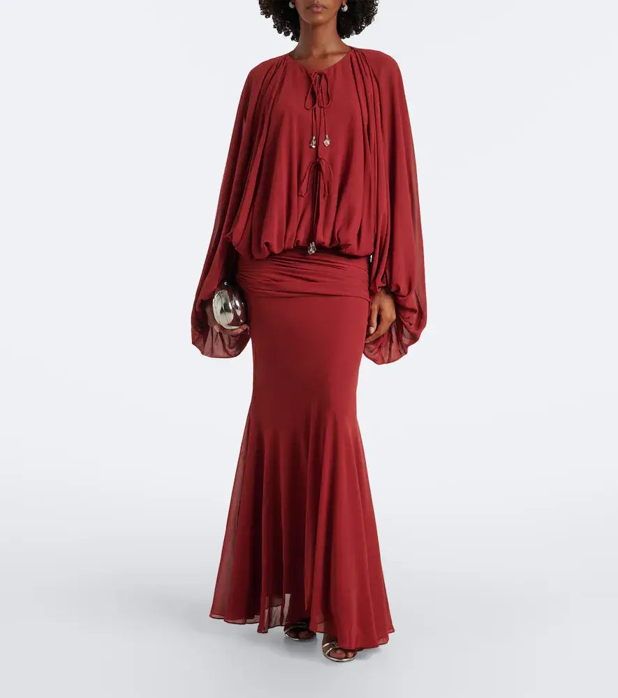 DE LA VALI Eulalia gathered chiffon maxi dress | Thumbnail 5