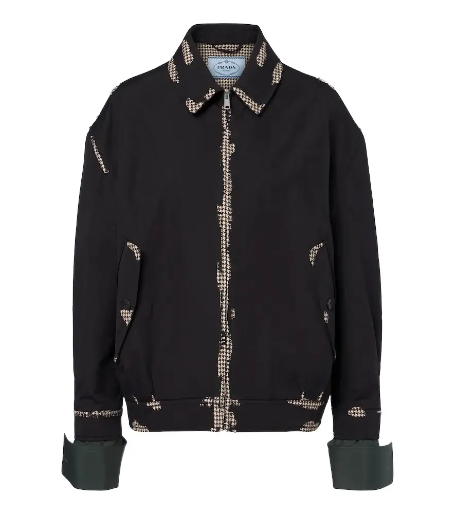 Prada Houndstooth devoré cotton blouson jacket