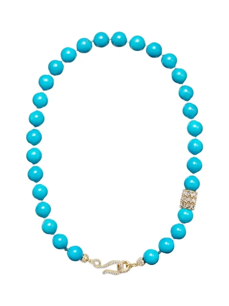 18kt gold necklace with turquoise and diamonds
