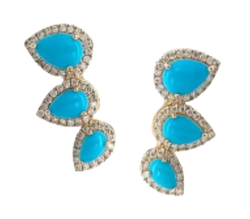 Wish Fine Jewelry 5.67ct Diamond Turquoise 14K Gold Climber Earrings | Image 1 Wish Fine Jewelry 5.67ct Diamond Turquoise 14K Gold Climber Earrings | Image 1