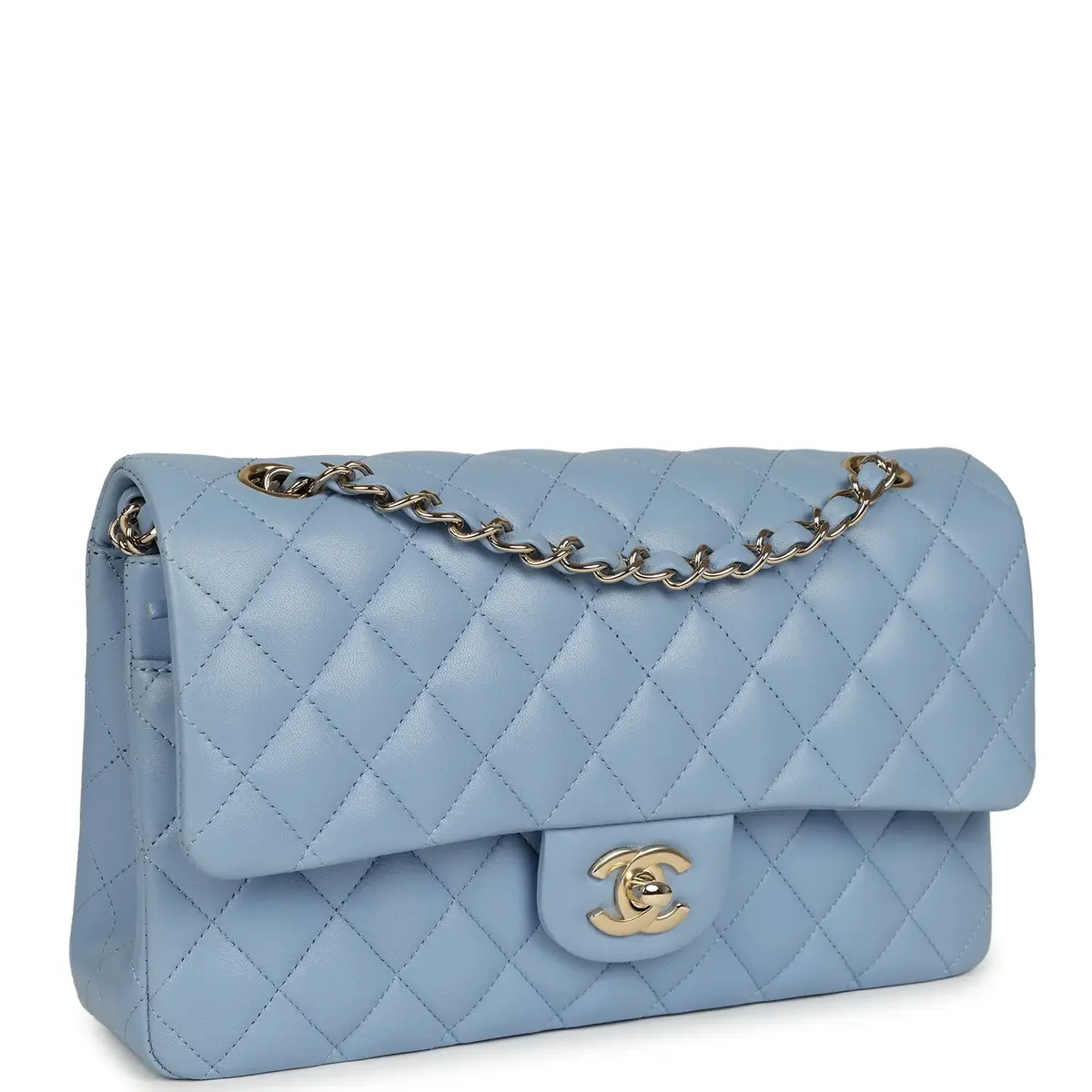 Chanel Chanel Medium Classic Double Flap Bag Light Blue Lambskin Light Gold Hardware | Thumbnail 2