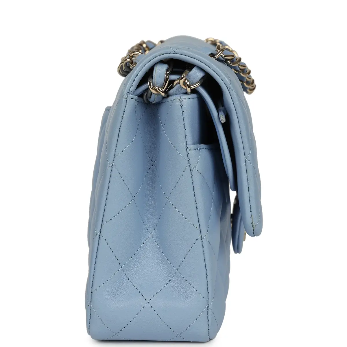 Chanel Chanel Medium Classic Double Flap Bag Light Blue Lambskin Light Gold Hardware | Thumbnail 3
