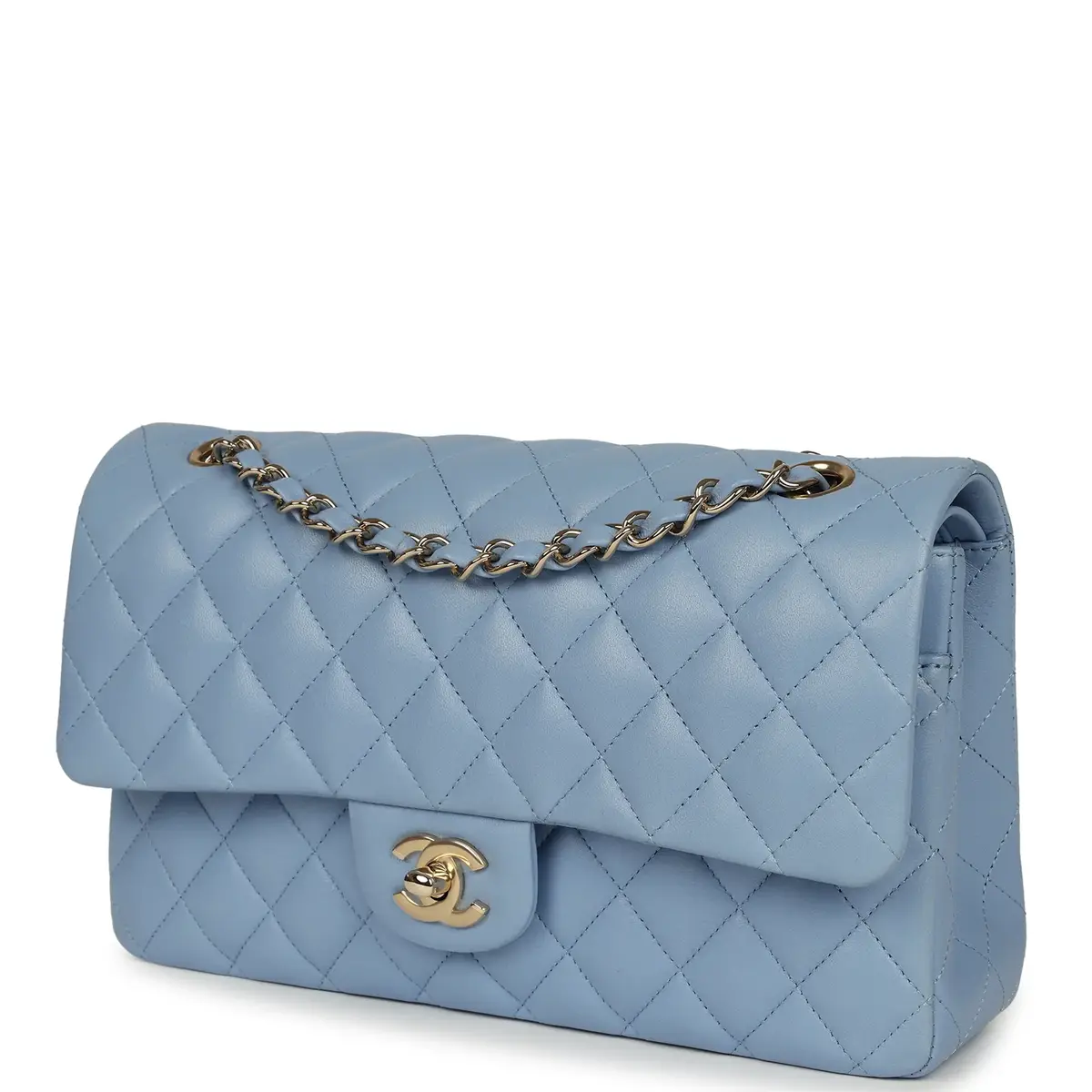 Chanel Chanel Medium Classic Double Flap Bag Light Blue Lambskin Light Gold Hardware | Thumbnail 5