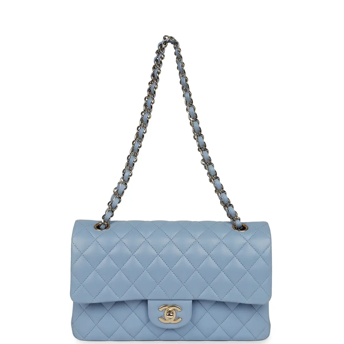 Chanel Chanel Medium Classic Double Flap Bag Light Blue Lambskin Light Gold Hardware | Thumbnail 7