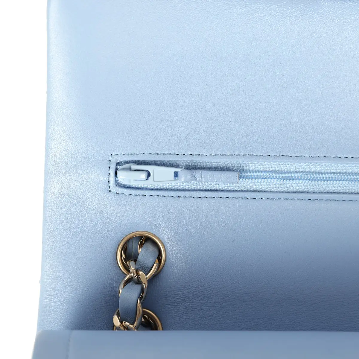 Chanel Chanel Medium Classic Double Flap Bag Light Blue Lambskin Light Gold Hardware | Thumbnail 8