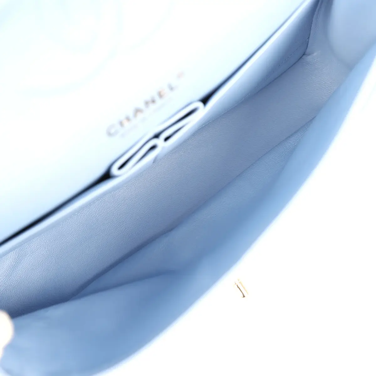 Chanel Chanel Medium Classic Double Flap Bag Light Blue Lambskin Light Gold Hardware | Thumbnail 10