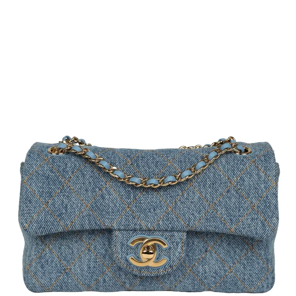 Chanel Chanel Mini "Souplissimo" Flap Bag Blue Denim Gold Hardware | Image 1 Chanel Chanel Mini "Souplissimo" Flap Bag Blue Denim Gold Hardware | Image 1