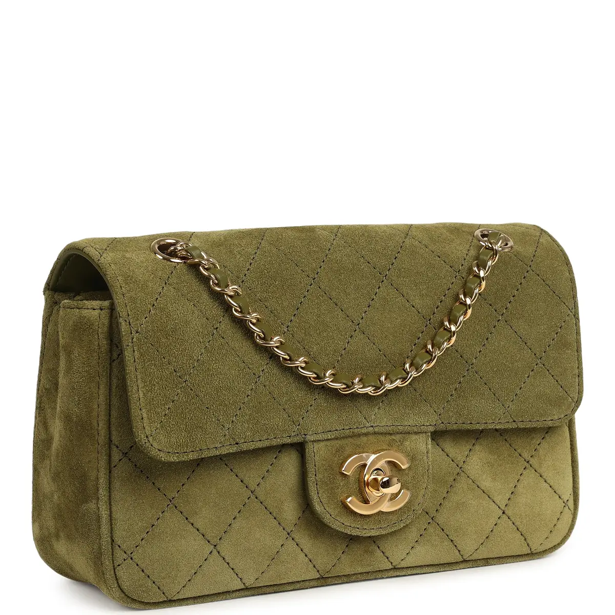 Chanel Chanel Mini "Souplissimo" Flap Bag Khaki Suede Gold Hardware | Thumbnail 2