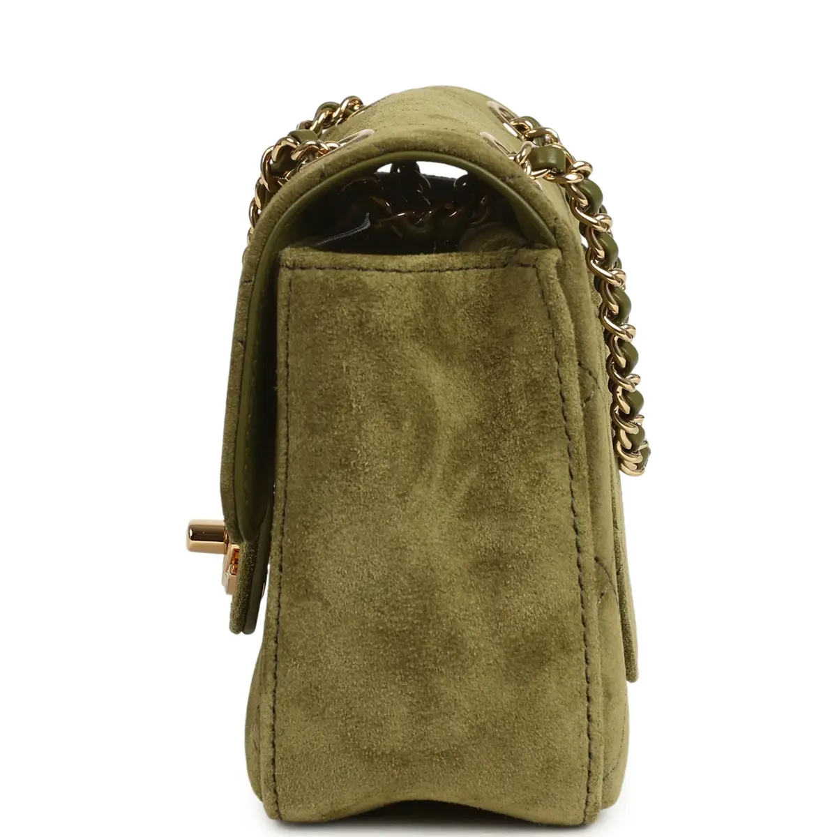 Chanel Chanel Mini "Souplissimo" Flap Bag Khaki Suede Gold Hardware | Thumbnail 3