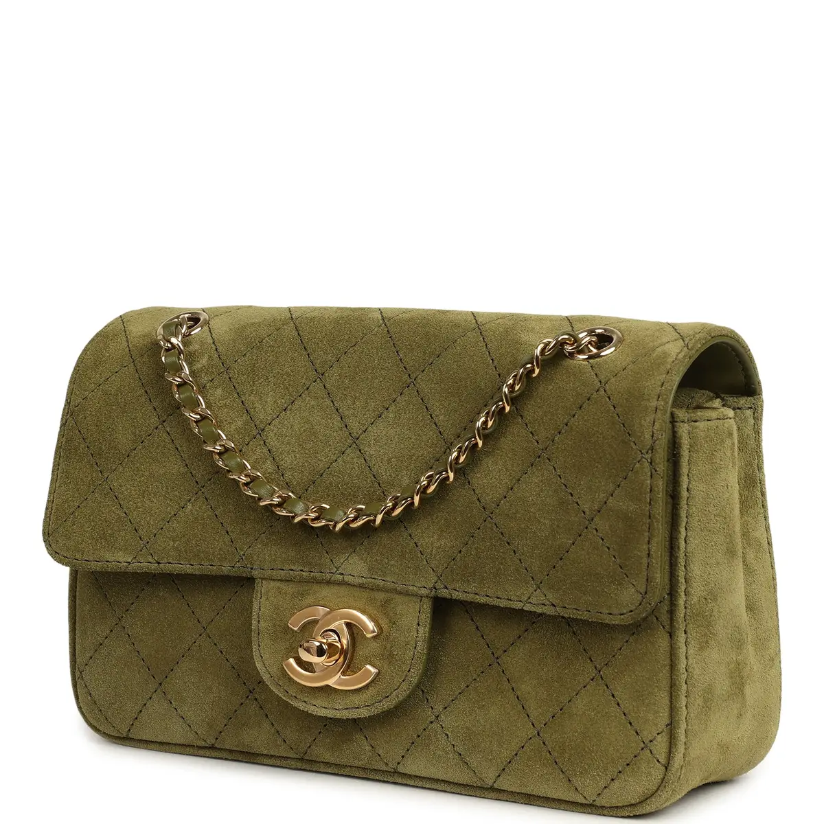 Chanel Chanel Mini "Souplissimo" Flap Bag Khaki Suede Gold Hardware | Thumbnail 5