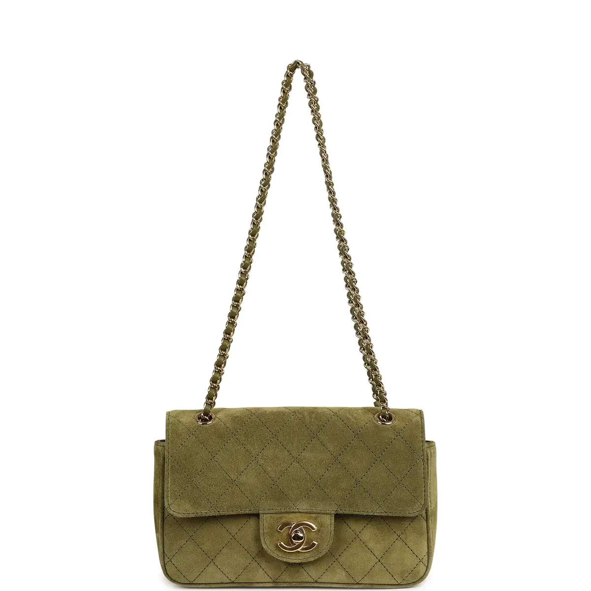 Chanel Chanel Mini "Souplissimo" Flap Bag Khaki Suede Gold Hardware | Thumbnail 7