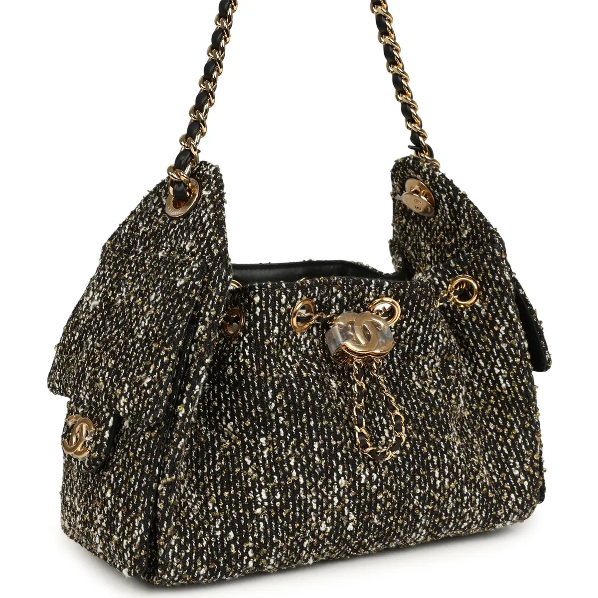 Chanel Chanel Mini 25 Hobo Bag Black, White, Gold Tweed Boucle Gold Hardware | Thumbnail 2