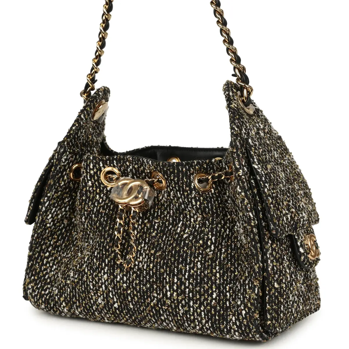 Chanel Chanel Mini 25 Hobo Bag Black, White, Gold Tweed Boucle Gold Hardware | Thumbnail 5