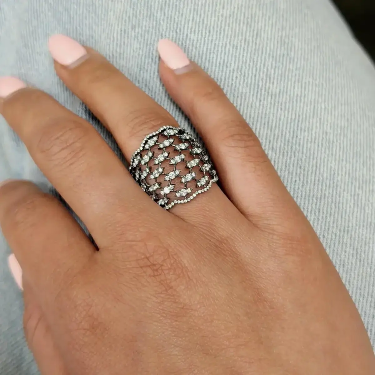 Crivelli Crivelli Fascia Bombata Griffata 18K White Gold & Rhodium Diamond Ring Sz. 6 by The Solist | Thumbnail 2