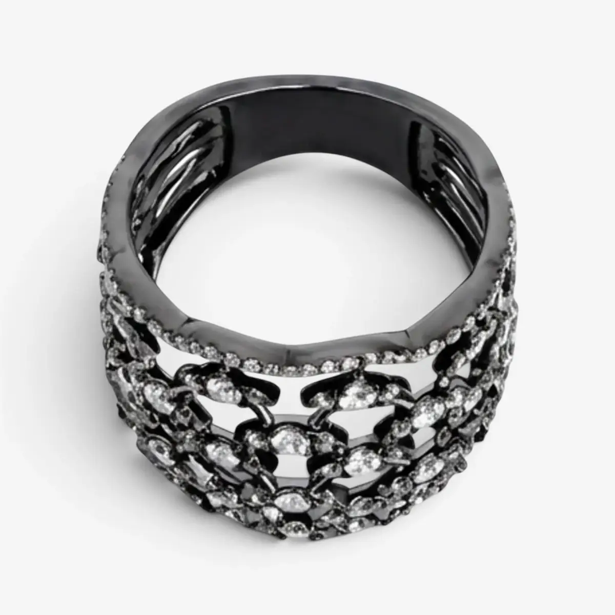 Crivelli Crivelli Fascia Bombata Griffata 18K White Gold & Rhodium Diamond Ring Sz. 6 by The Solist | Thumbnail 3
