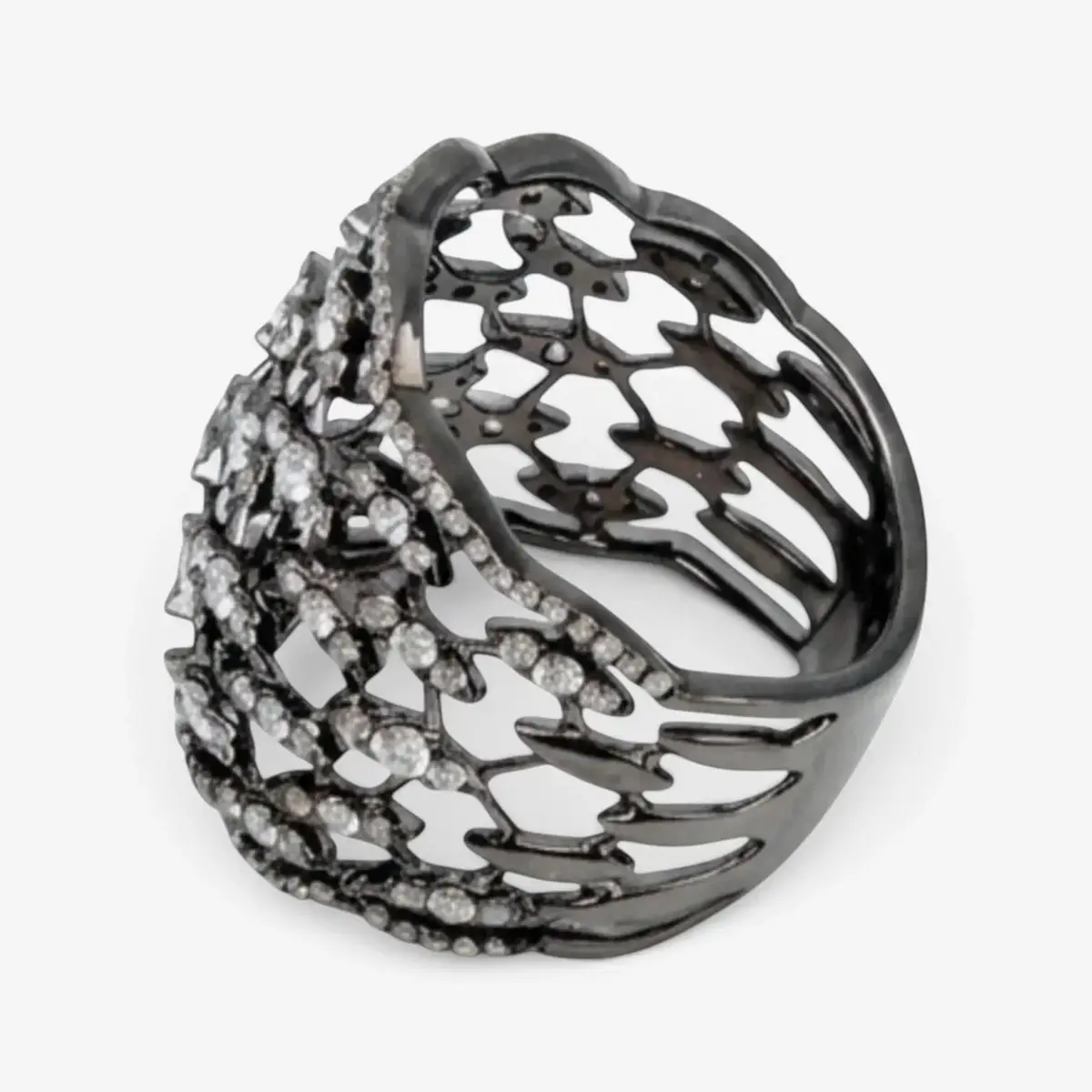 Crivelli Crivelli Fascia Bombata Griffata 18K White Gold & Rhodium Diamond Ring Sz. 6 by The Solist | Thumbnail 4