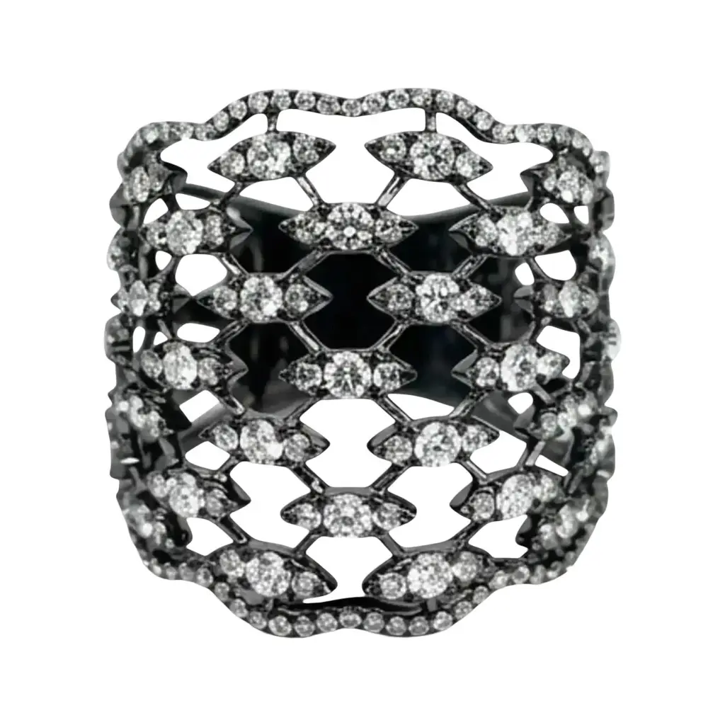 Crivelli Crivelli Fascia Bombata Griffata 18K White Gold & Rhodium Diamond Ring Sz. 6 by The Solist | Image 1 Crivelli Crivelli Fascia Bombata Griffata 18K White Gold & Rhodium Diamond Ring Sz. 6 by The Solist | Image 1