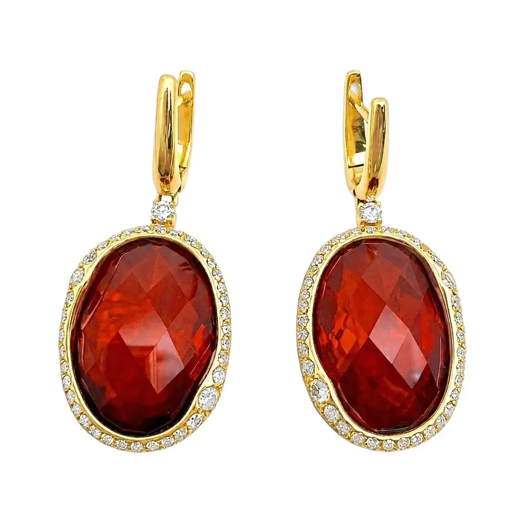 Crivelli Crivelli Ruby Quartz 18K Yellow Gold Brown & White Diamond Drop Earrings by The Solist