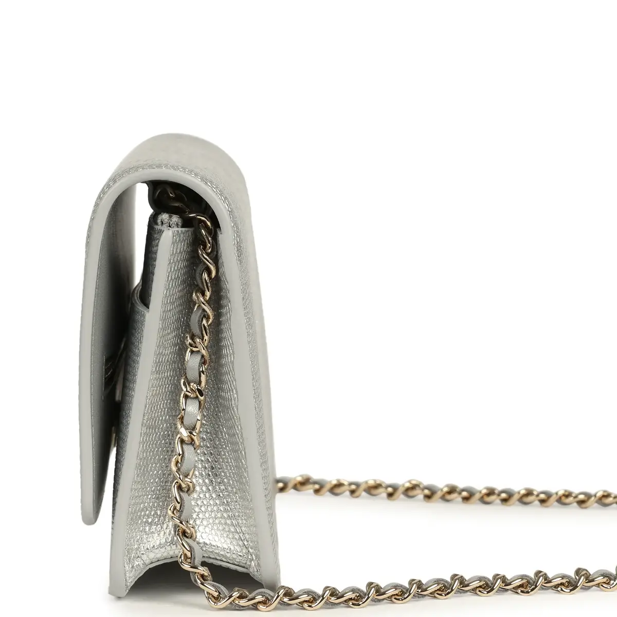 Chanel Chanel Wallet On Chain WOC Silver Metallic Lizard Embossed Calfskin Light Gold Hardware | Thumbnail 4 Chanel Chanel Wallet On Chain WOC Silver Metallic Lizard Embossed Calfskin Light Gold Hardware | Thumbnail 4