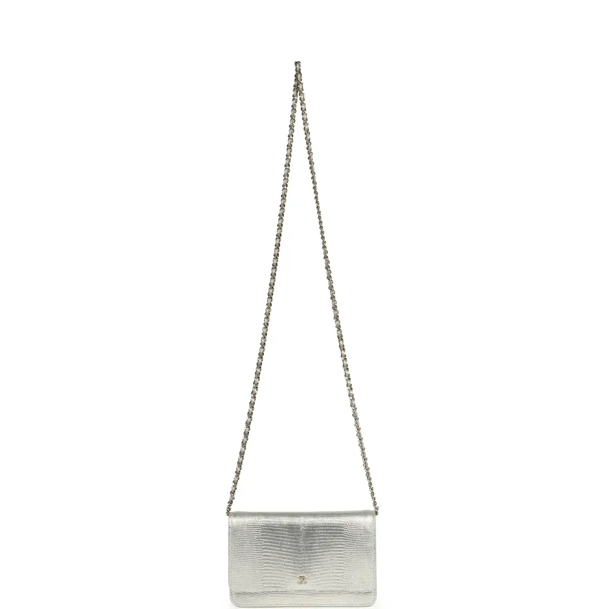 Chanel Chanel Wallet On Chain WOC Silver Metallic Lizard Embossed Calfskin Light Gold Hardware | Thumbnail 7 Chanel Chanel Wallet On Chain WOC Silver Metallic Lizard Embossed Calfskin Light Gold Hardware | Thumbnail 7