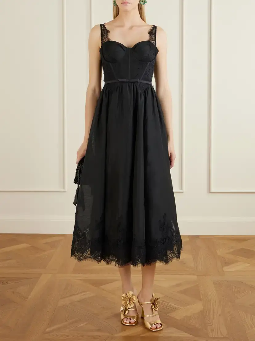 Zimmermann Valiant Belted Lace-trimmed Linen And Silk-blend Corset Midi Dress | Thumbnail 2