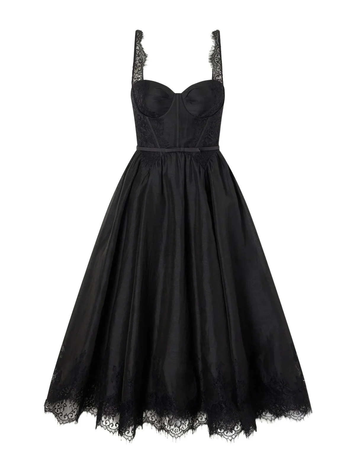 Valiant Belted Lace-trimmed Linen And Silk-blend Corset Midi Dress Valiant Belted Lace-trimmed Linen And Silk-blend Corset Midi Dress