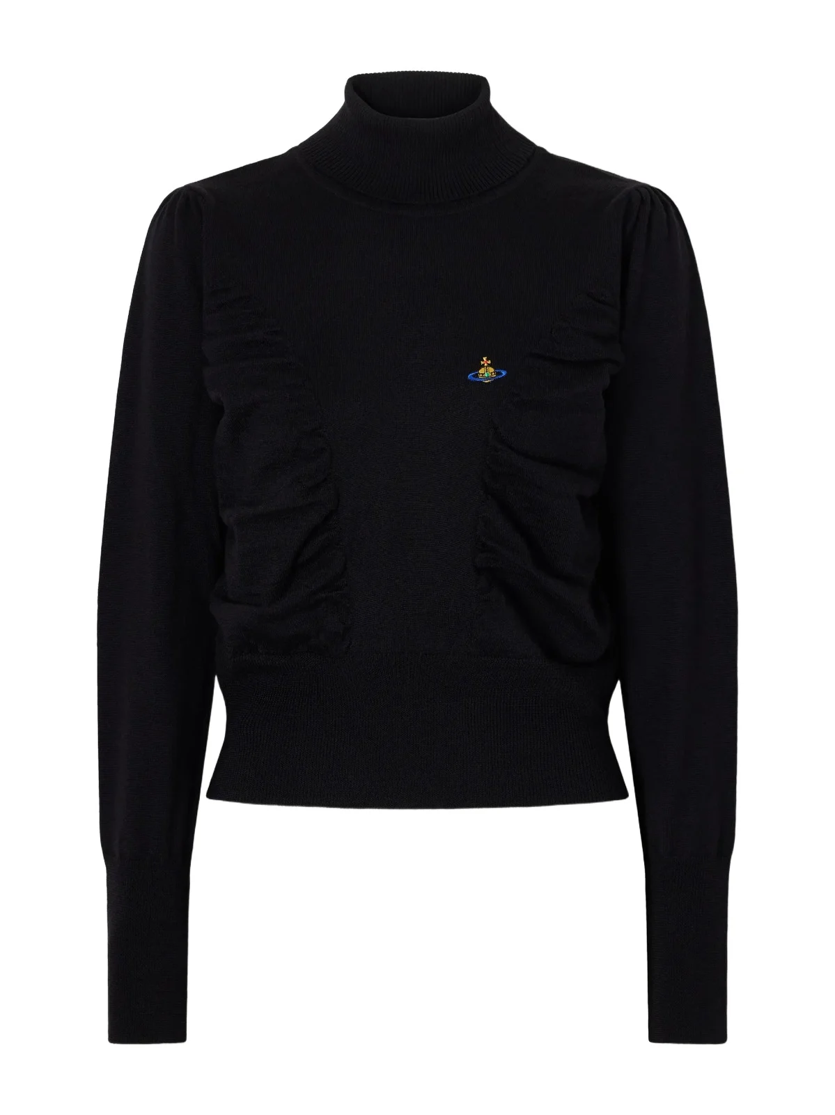 Pamela Logo-embroidered Gathered Wool Turtleneck Sweater Pamela Logo-embroidered Gathered Wool Turtleneck Sweater