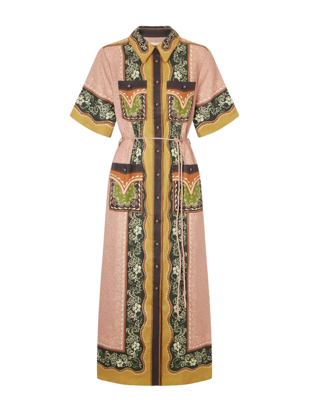 ALÉMAIS Darcey Belted Printed Hemp Midi Dress