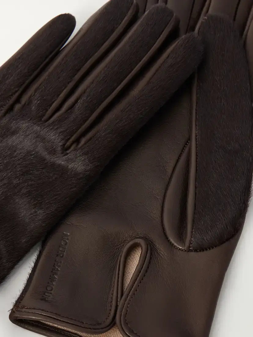 Nour Hammour Calf Hair And Leather Gloves - Brown | Thumbnail 2 Nour Hammour Calf Hair And Leather Gloves - Brown | Thumbnail 2