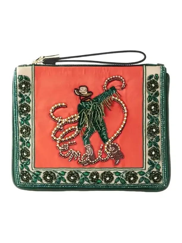 Ace Embellished Leather-trimmed Satin Clutch Ace Embellished Leather-trimmed Satin Clutch