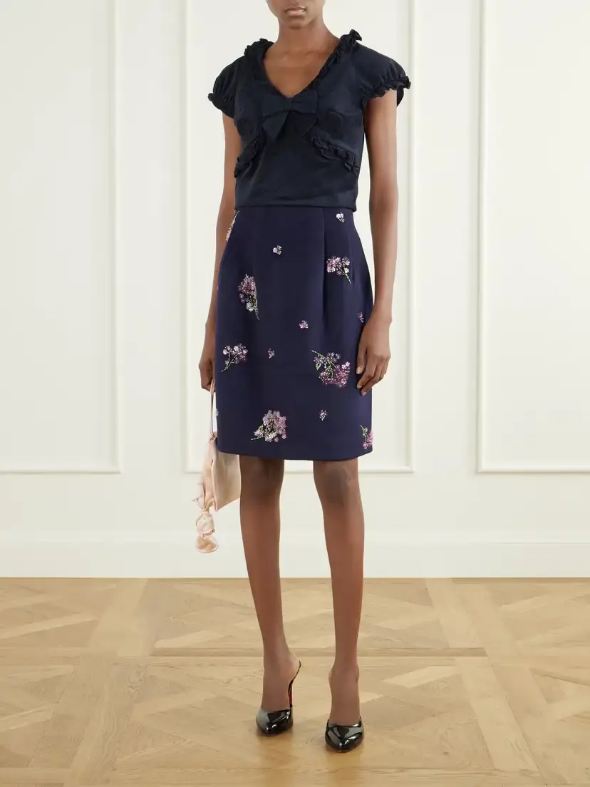SHUSHU/TONG Crisscross Cropped Bow-detailed Ruffled Velvet Top | Thumbnail 2 SHUSHU/TONG Crisscross Cropped Bow-detailed Ruffled Velvet Top | Thumbnail 2