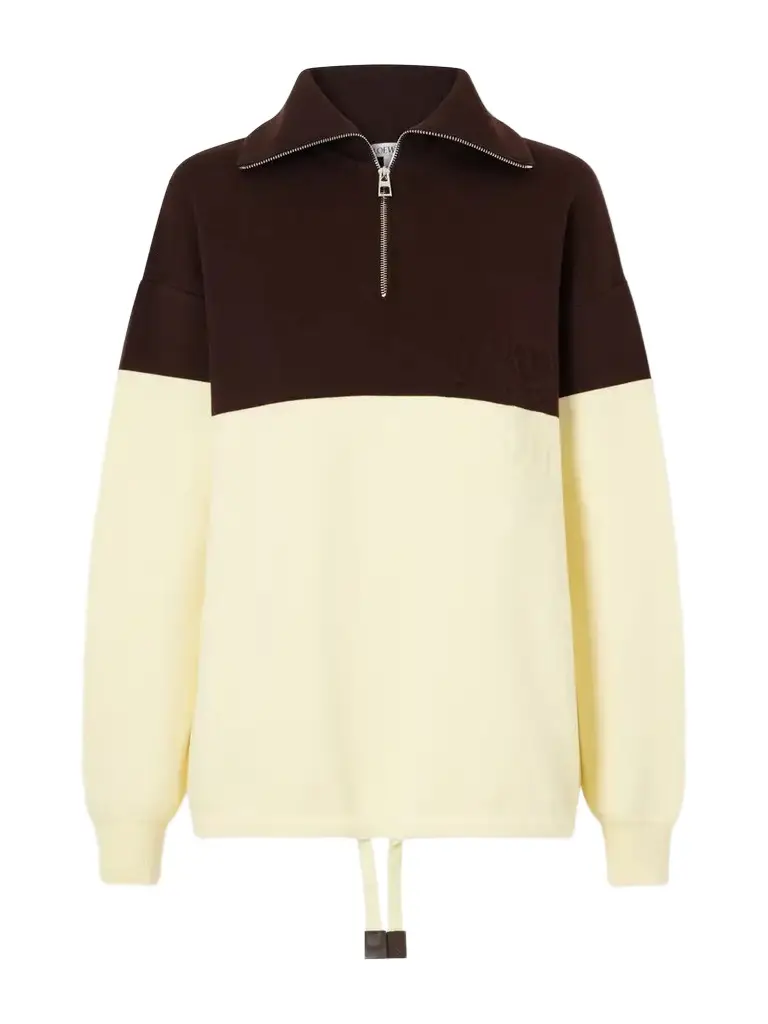 Loewe Anagram-embossed Two-tone Cotton-blend Jersey Half-zip Sweatshirt | Image 1 Loewe Anagram-embossed Two-tone Cotton-blend Jersey Half-zip Sweatshirt | Image 1