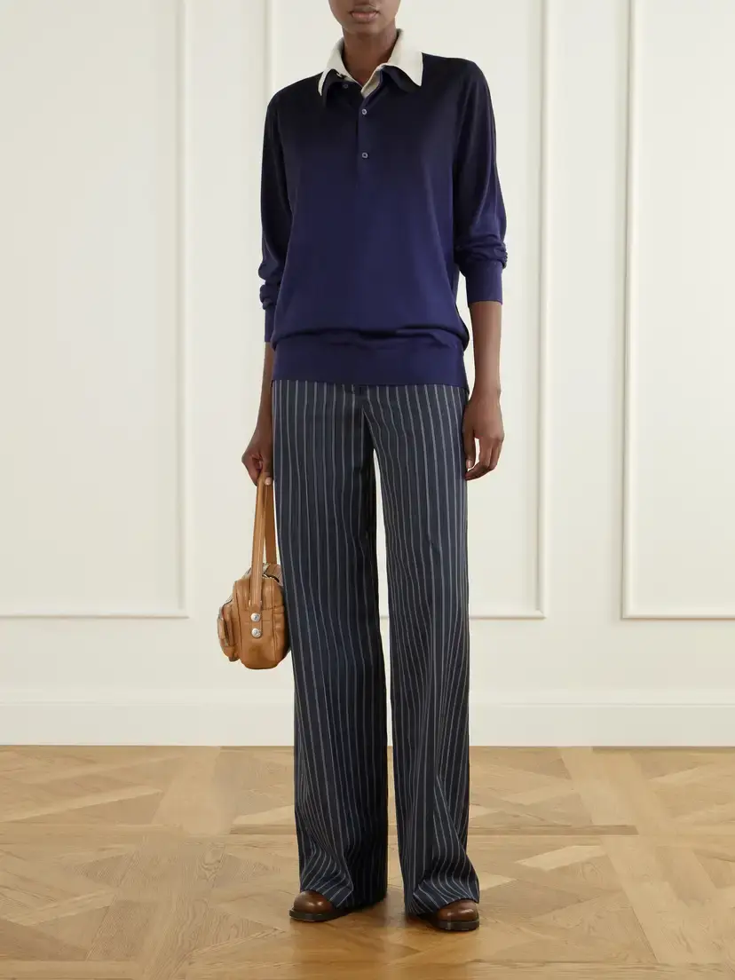 Acne Studios Layered Silk, Wool And Cashmere-blend Polo Sweater | Thumbnail 2