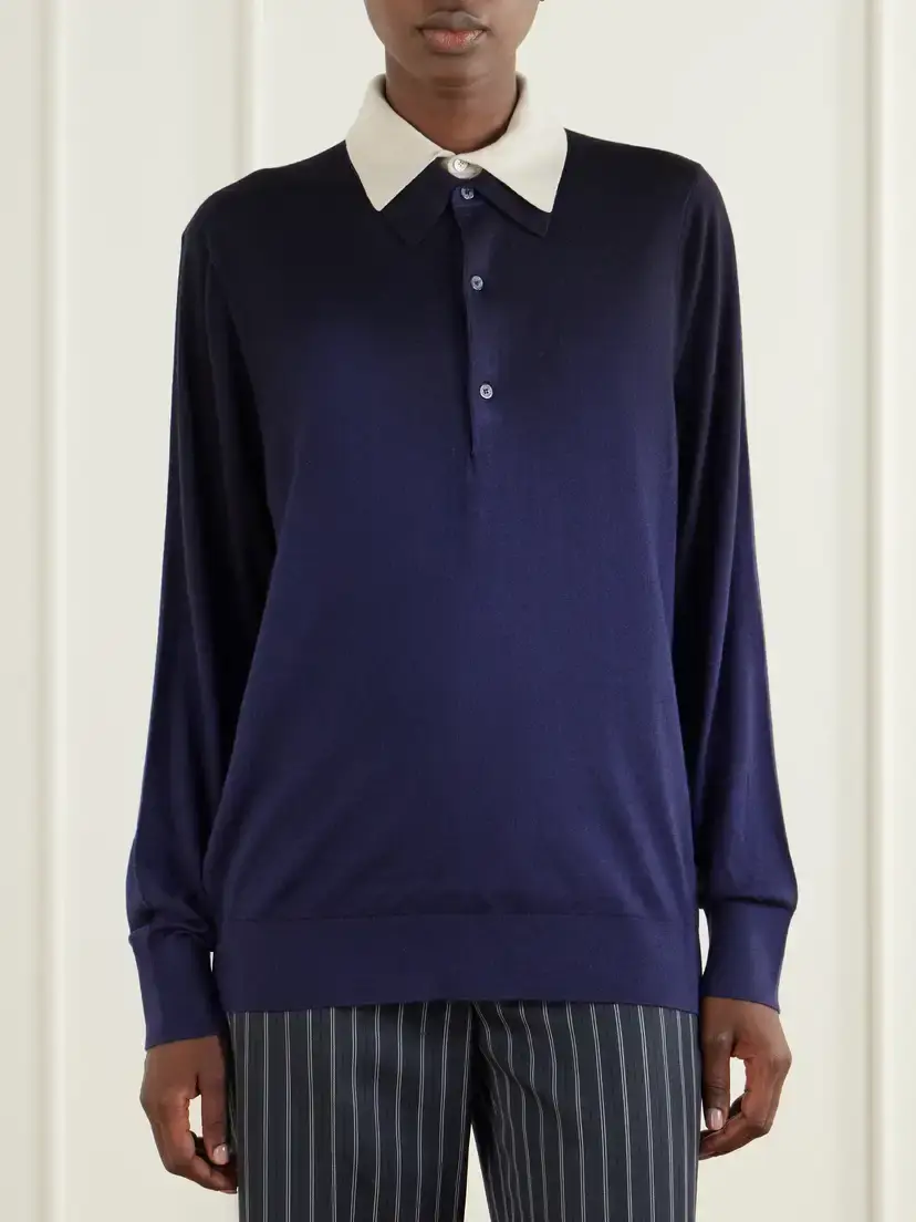 Acne Studios Layered Silk, Wool And Cashmere-blend Polo Sweater | Thumbnail 3