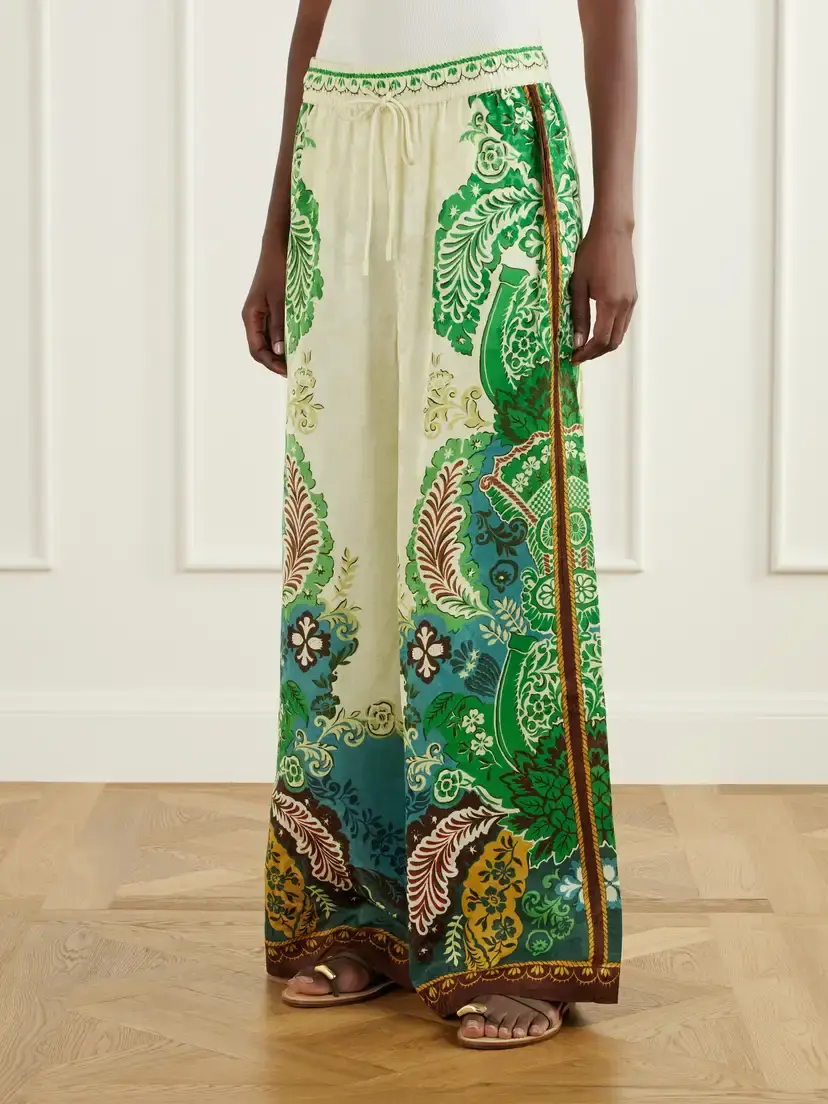ALÉMAIS Florence Drawstring Floral-print Satin-jacquard Wide-leg Pants | Thumbnail 3