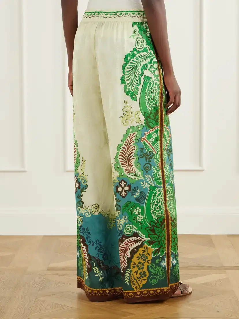 ALÉMAIS Florence Drawstring Floral-print Satin-jacquard Wide-leg Pants | Thumbnail 4