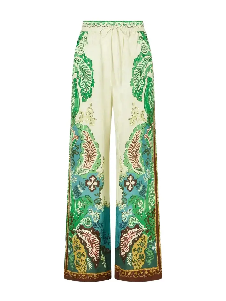 ALÉMAIS Florence Drawstring Floral-print Satin-jacquard Wide-leg Pants | Image 1 ALÉMAIS Florence Drawstring Floral-print Satin-jacquard Wide-leg Pants | Image 1