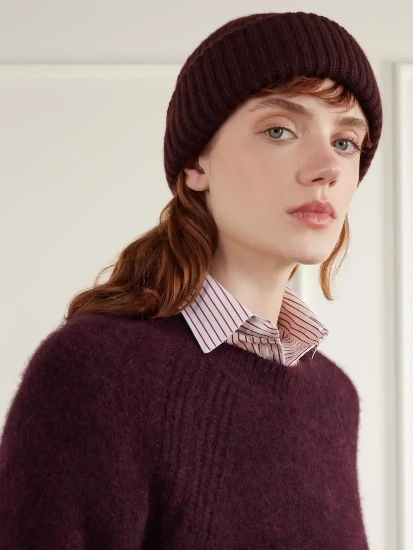 Yves Salomon Ribbed Wool And Cashmere-blend Beanie - Burgundy | Thumbnail 2