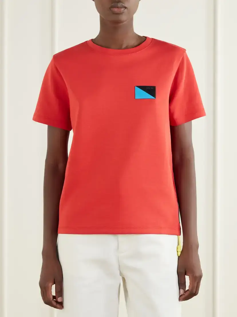 Loewe Logo-embossed Leather-trimmed Cotton-blend Jersey T-shirt | Thumbnail 3 Loewe Logo-embossed Leather-trimmed Cotton-blend Jersey T-shirt | Thumbnail 3