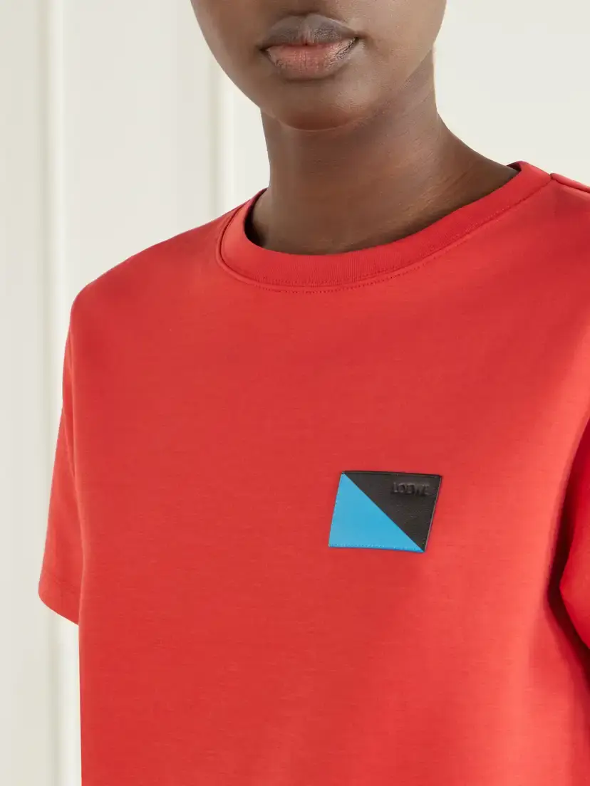 Loewe Logo-embossed Leather-trimmed Cotton-blend Jersey T-shirt | Thumbnail 5 Loewe Logo-embossed Leather-trimmed Cotton-blend Jersey T-shirt | Thumbnail 5
