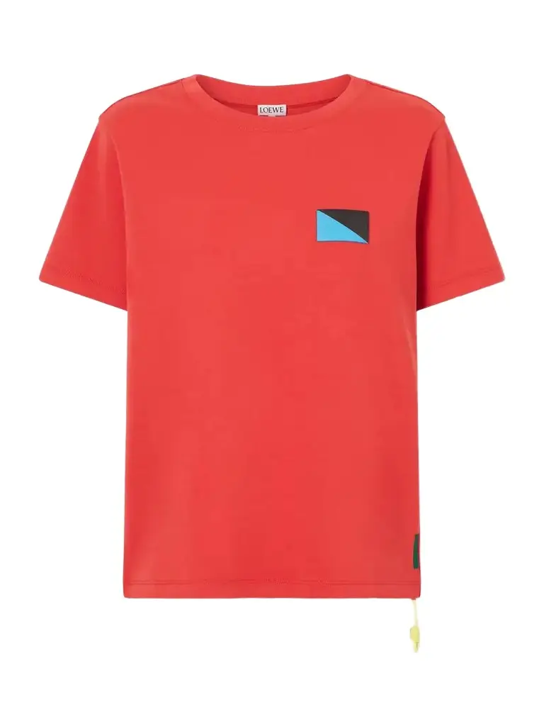 Loewe Leather-trimmed Logo-embossed Cotton-blend Jersey T-shirt | Image 1 Loewe Leather-trimmed Logo-embossed Cotton-blend Jersey T-shirt | Image 1