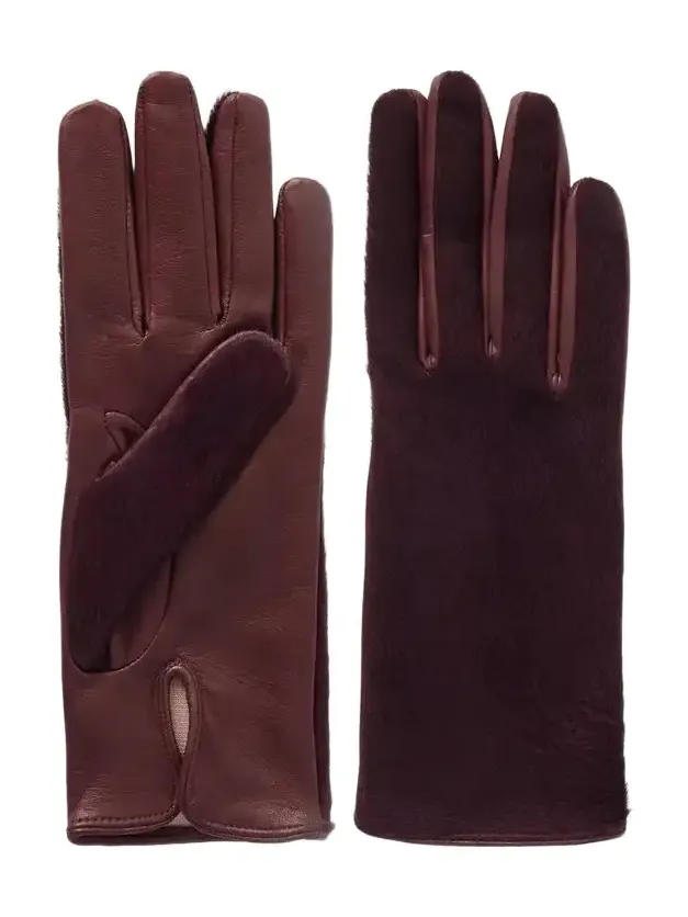Nour Hammour Calf Hair And Leather Gloves - Burgundy
