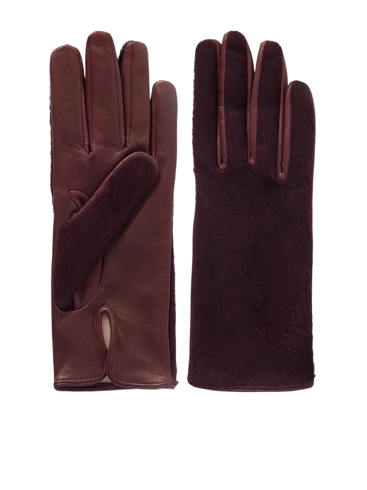 Calf Hair And Leather Gloves - Burgundy Calf Hair And Leather Gloves - Burgundy
