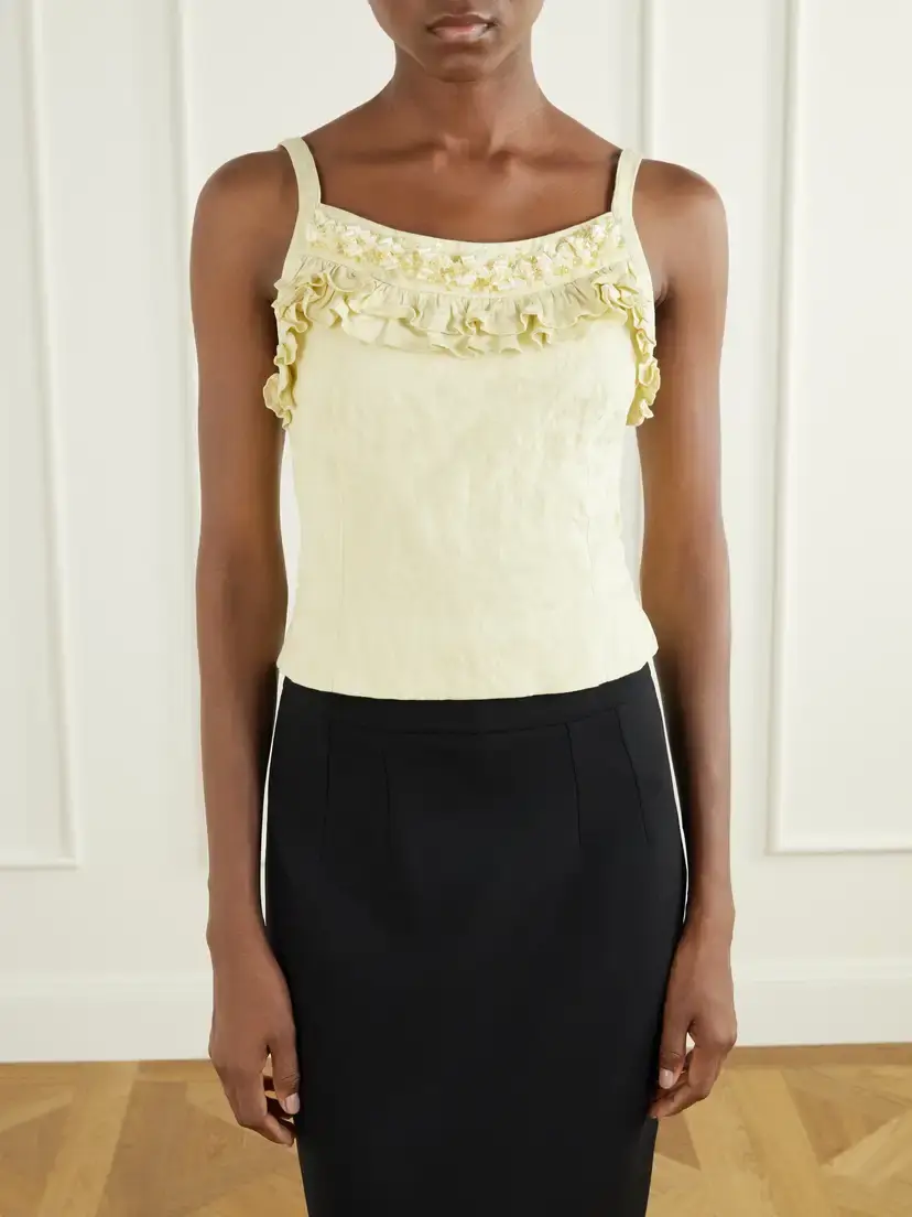 SHUSHU/TONG Cami Embellished Ruffled Cotton-blend Cami | Thumbnail 3