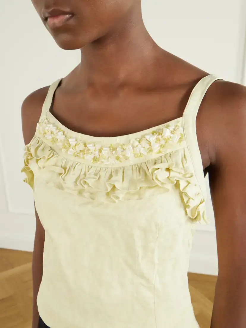 SHUSHU/TONG Cami Embellished Ruffled Cotton-blend Cami | Thumbnail 5