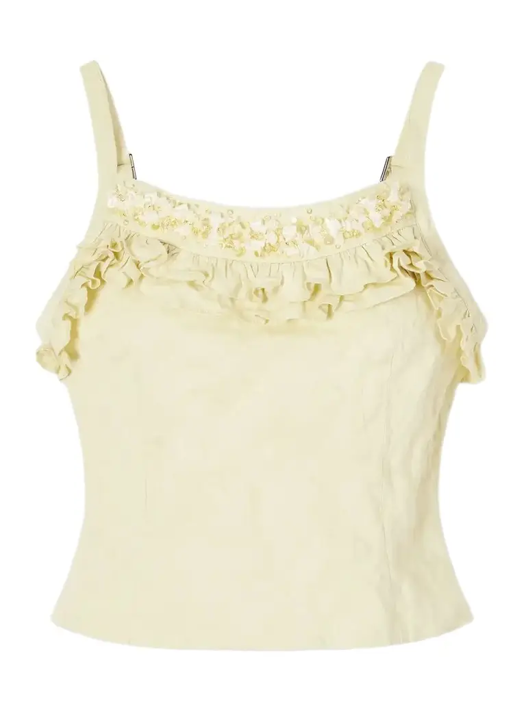 SHUSHU/TONG Cami Embellished Ruffled Cotton-blend Cami