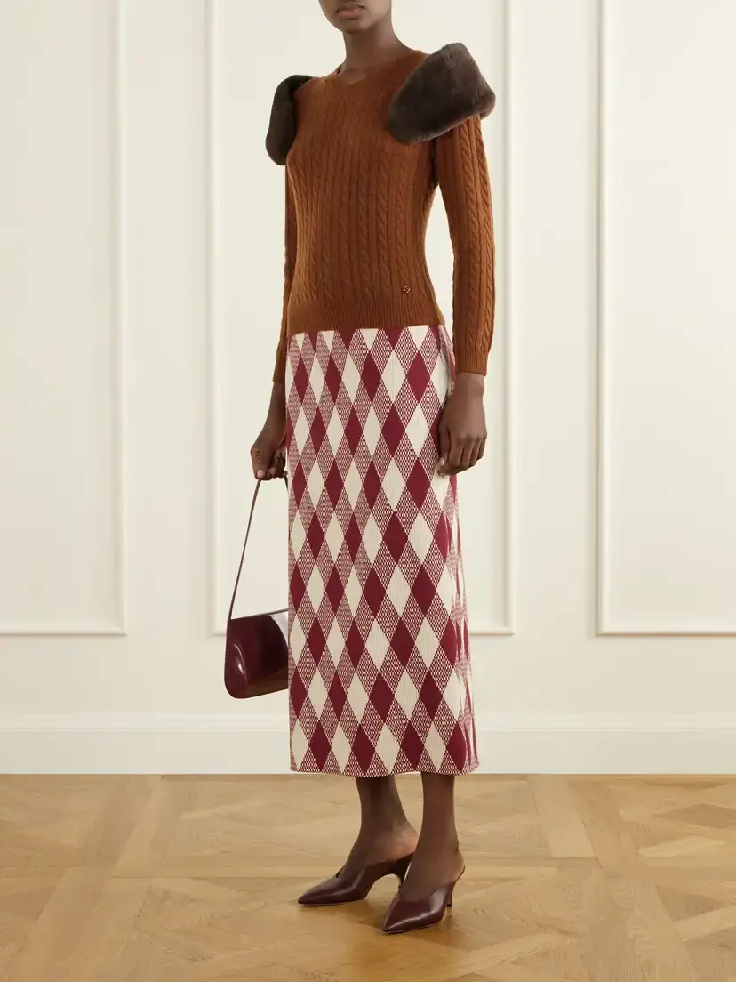SHUSHU/TONG Plush-trimmed Cable-knit Wool And Lyocell-blend Sweater - Brown | Thumbnail 2 SHUSHU/TONG Plush-trimmed Cable-knit Wool And Lyocell-blend Sweater - Brown | Thumbnail 2